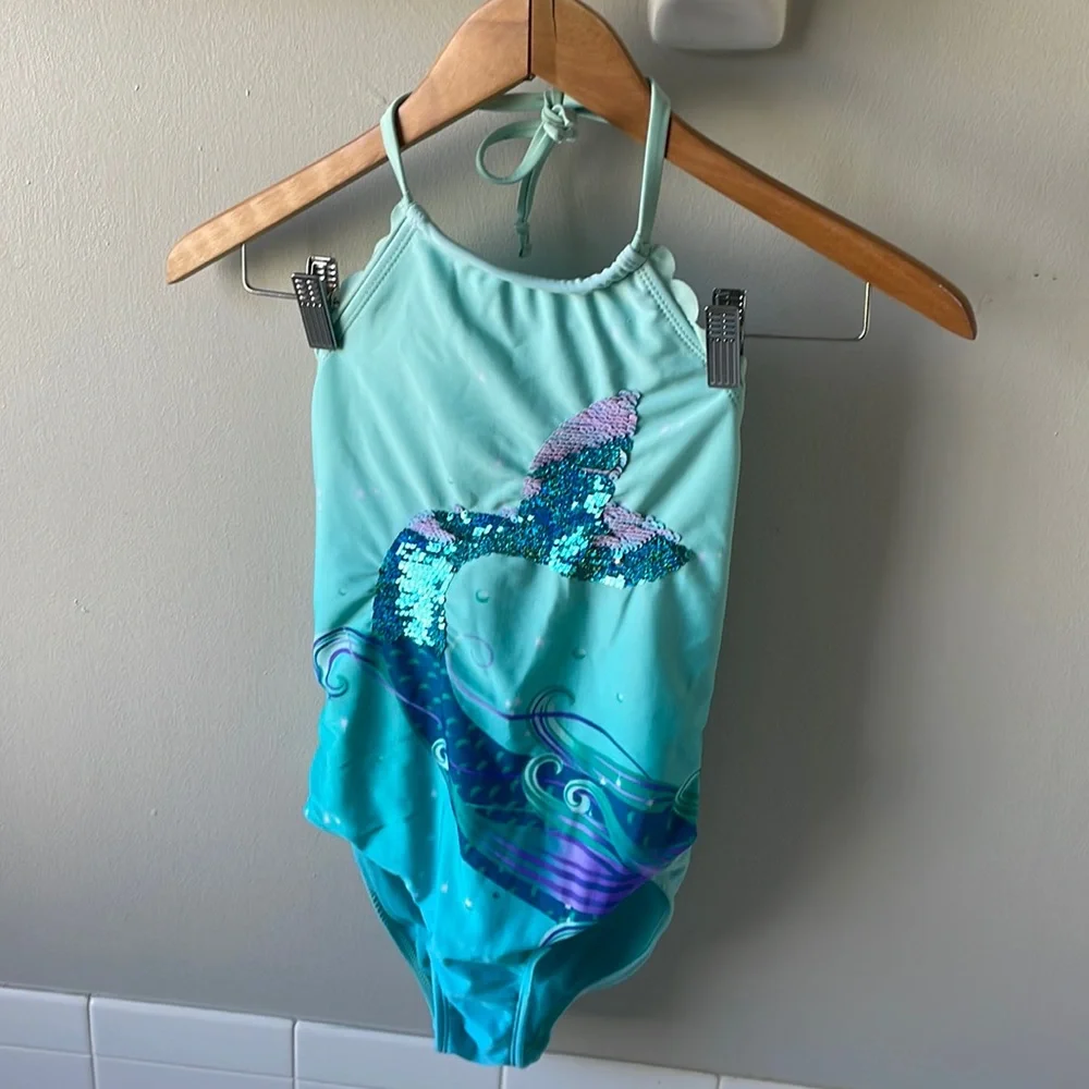Cat & Jack Mermaid Tie Neck One Piece Sz L